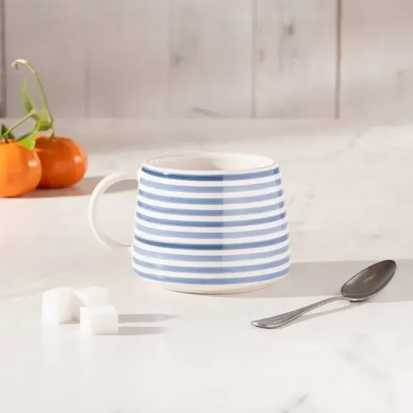 4-Piece Mug Set with Stripes - Blue, Stoneware image