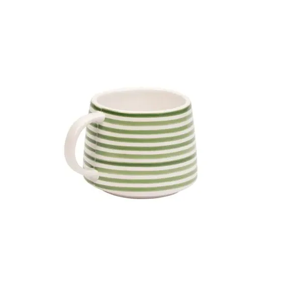 4-Piece Mug Set with Stripes - Green, Stoneware