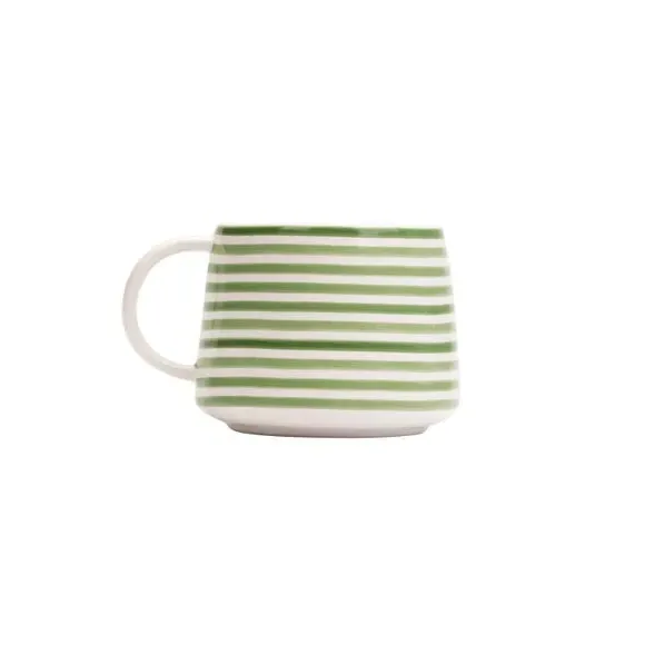 4-Piece Mug Set with Stripes - Green, Stoneware