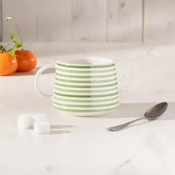 4-Piece Mug Set with Stripes - Green, Stoneware