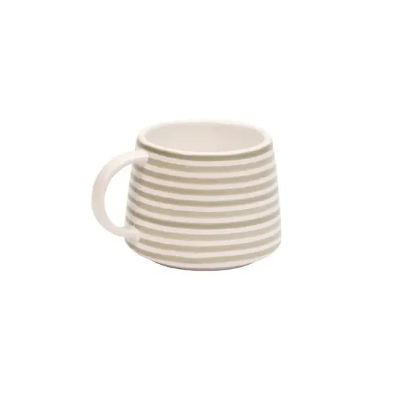 4-Piece Mug Set with Stripes - Grey, Stoneware