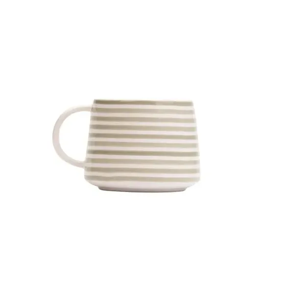 4-Piece Mug Set with Stripes - Grey, Stoneware