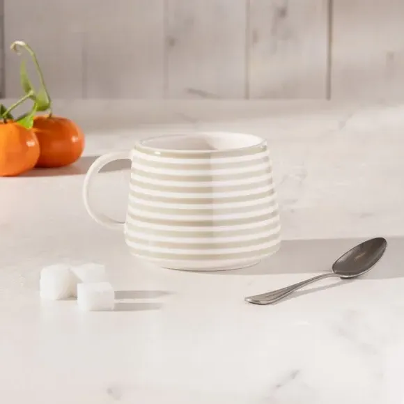 4-Piece Mug Set with Stripes - Grey, Stoneware