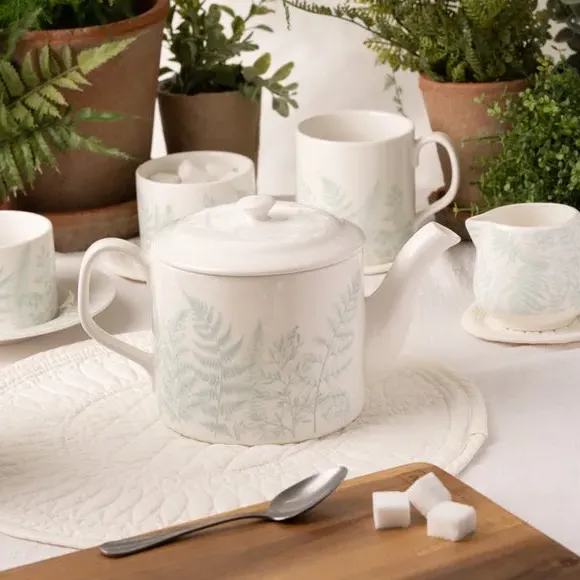 800ml Teapot Botanical Print - White, Bone China image