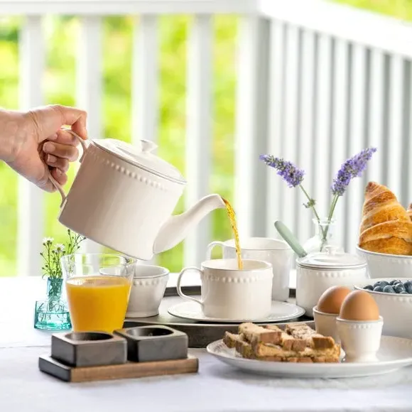 800ml Teapot with Beaded Border - White, Bone China