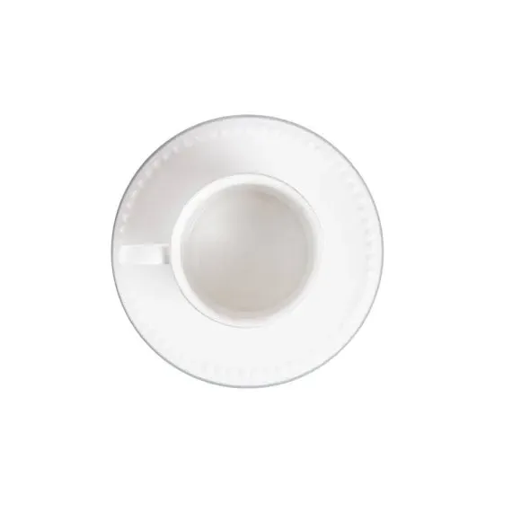 Cup & Saucer Set with Beaded Border - White