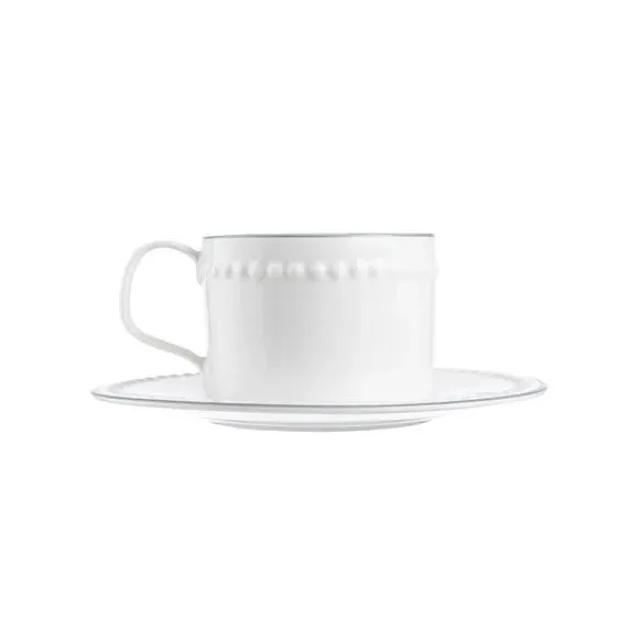 Cup & Saucer Set with Beaded Border - White