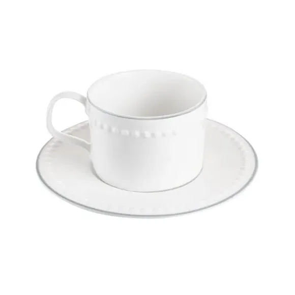 Cup & Saucer Set with Beaded Border - White image