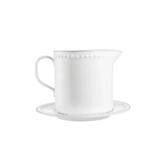 Gravy Boat with Saucer - White, Bone China