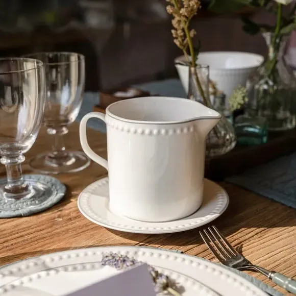 Gravy Boat with Saucer - White, Bone China image