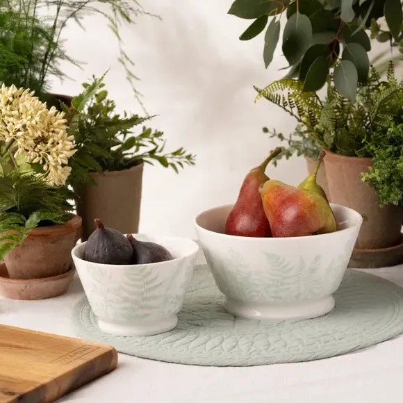 Medium Serving Bowl Botanical Design - White, China