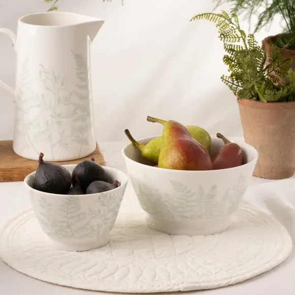 Medium Serving Bowl Botanical Design - White, China image