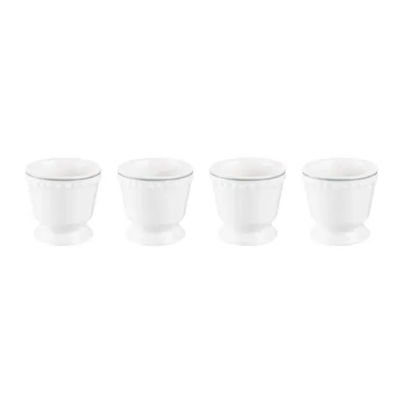 Set of 4 Egg Cups with Beaded Border - White