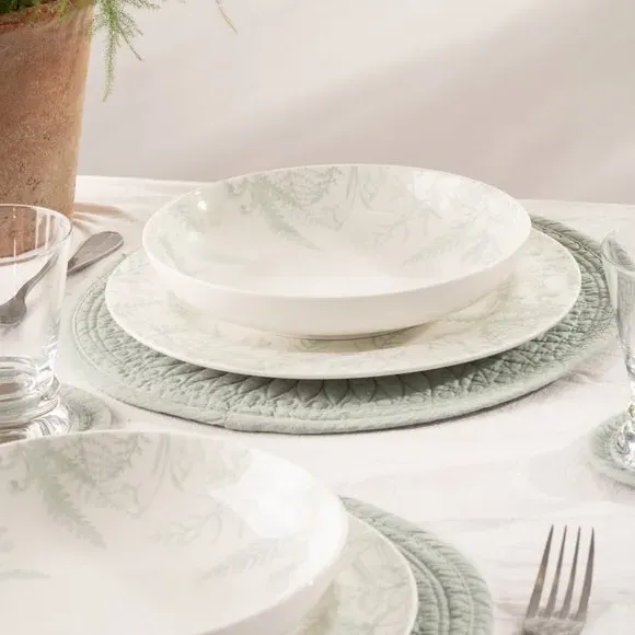 Set of 4 Pasta Bowls Botanical - White, China