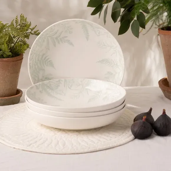 Set of 4 Pasta Bowls Botanical - White, China