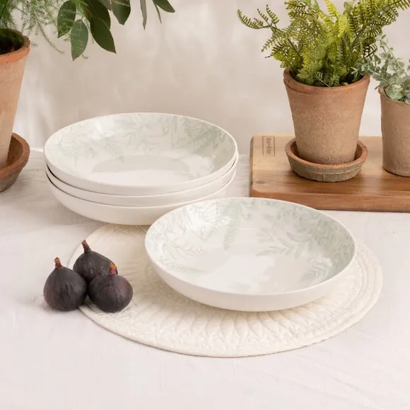 Set of 4 Pasta Bowls Botanical - White, China