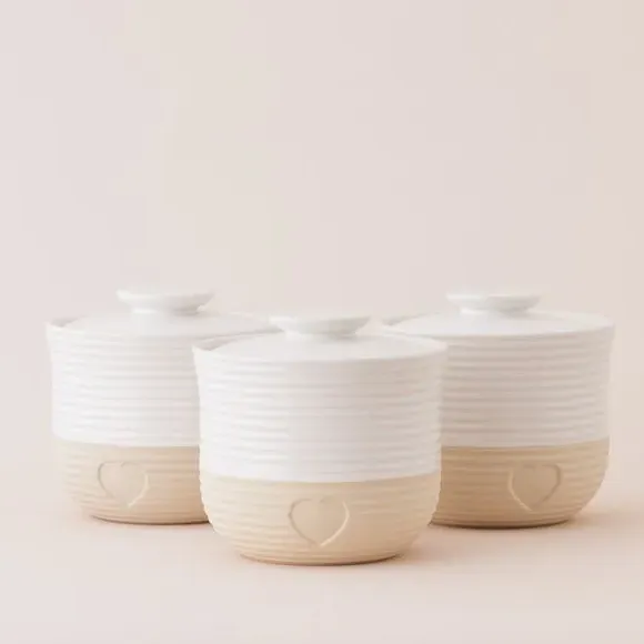 Set of 3 Storage Jars with Airtight Lids - Brown