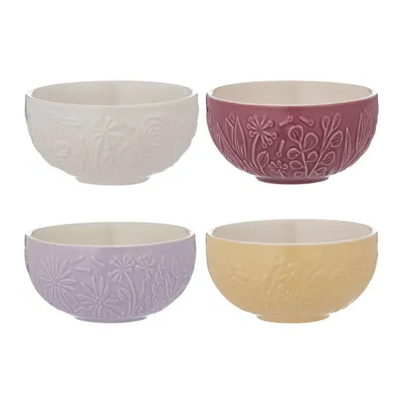 Set of 4 Mini Bowls Embossed - Multicolor, Stoneware