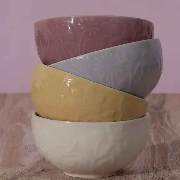 Set of 4 Mini Bowls Embossed - Multicolor, Stoneware image