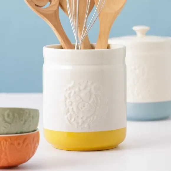Utensil Pot with Embossed Design - Yellow