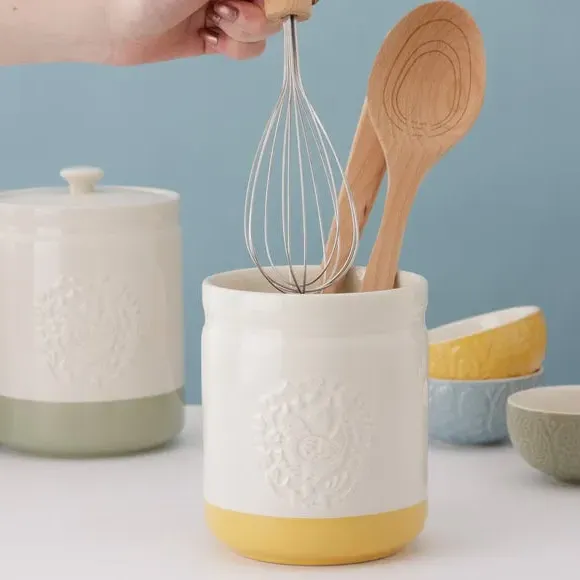 Utensil Pot with Embossed Design - Yellow