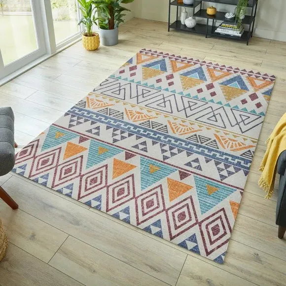 Aztec Washable Rug - Multicoloured image