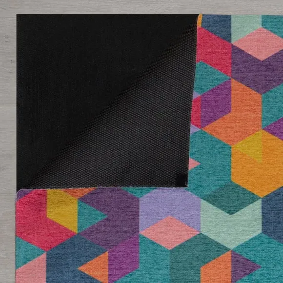 Geometric Washable Rug - Multicoloured