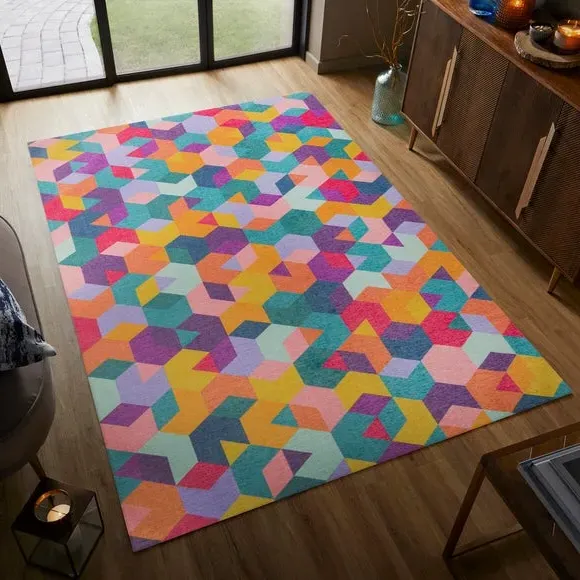 Geometric Washable Rug - Multicoloured