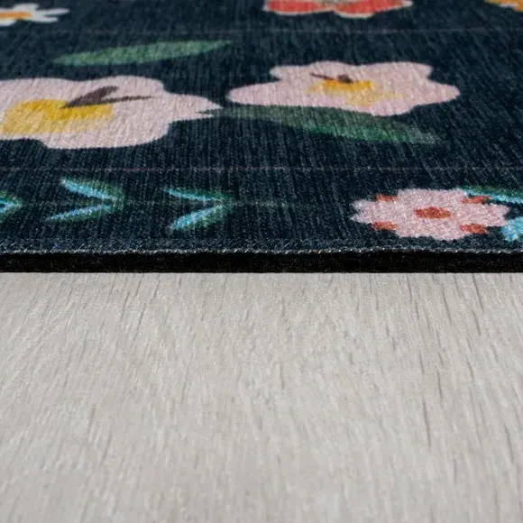 Washable Rug Nordic Floral - Blue, Two-Layer