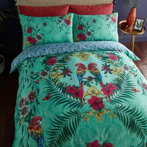 Paradise Parrot Duvet Cover Set - Green, Cotton