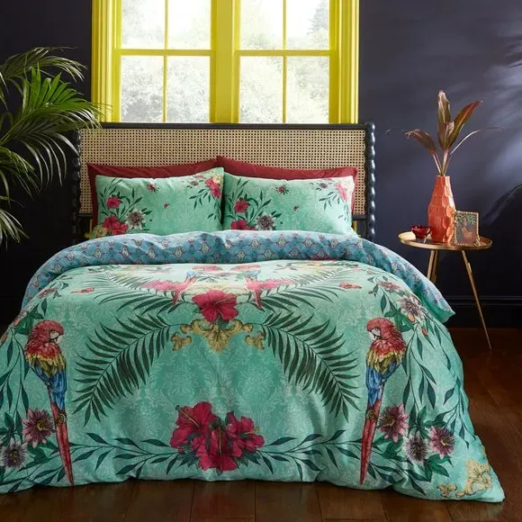 Paradise Parrot Duvet Cover Set - Green, Cotton image