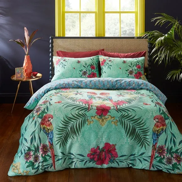 Paradise Parrot Duvet Cover Set - Green, Cotton