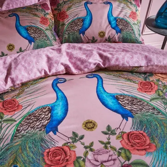 Peacock Duvet Cover Set - Pink, Cotton