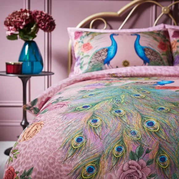 Peacock Duvet Cover Set - Pink, Cotton