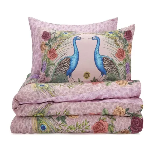 Peacock Duvet Cover Set - Pink, Cotton