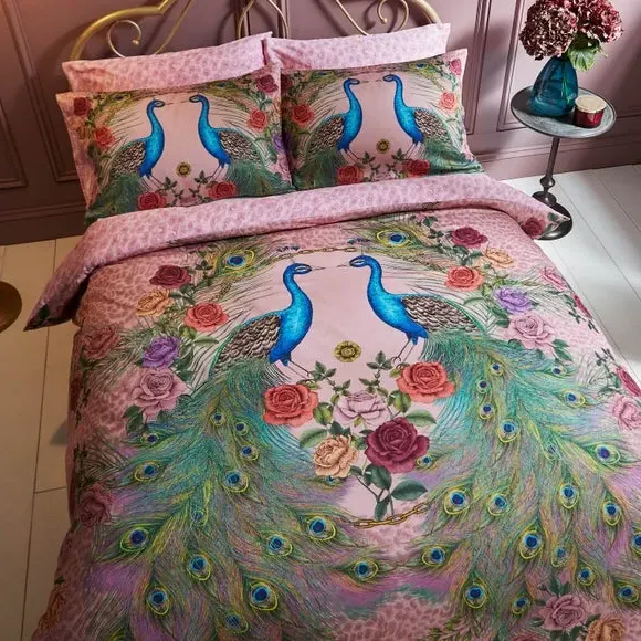 Peacock Duvet Cover Set - Pink, Cotton image