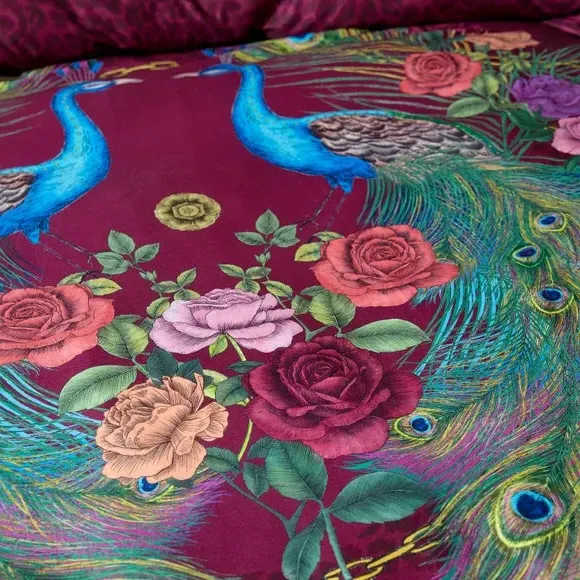 Peacock Duvet Cover Set - Plum Purple, Cotton