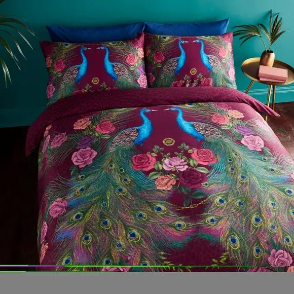 Peacock Duvet Cover Set - Plum Purple, Cotton