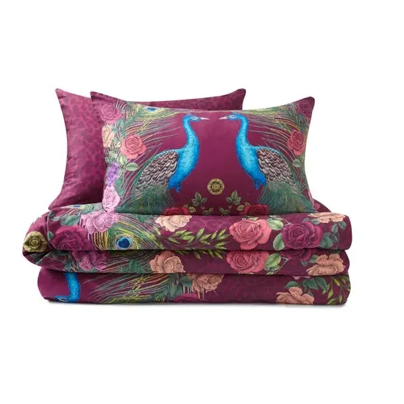 Peacock Duvet Cover Set - Plum Purple, Cotton