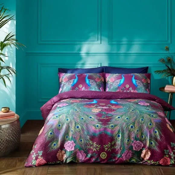 Peacock Duvet Cover Set - Plum Purple, Cotton image