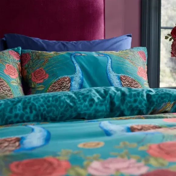 Peacock Duvet Cover Set - Teal, Cotton
