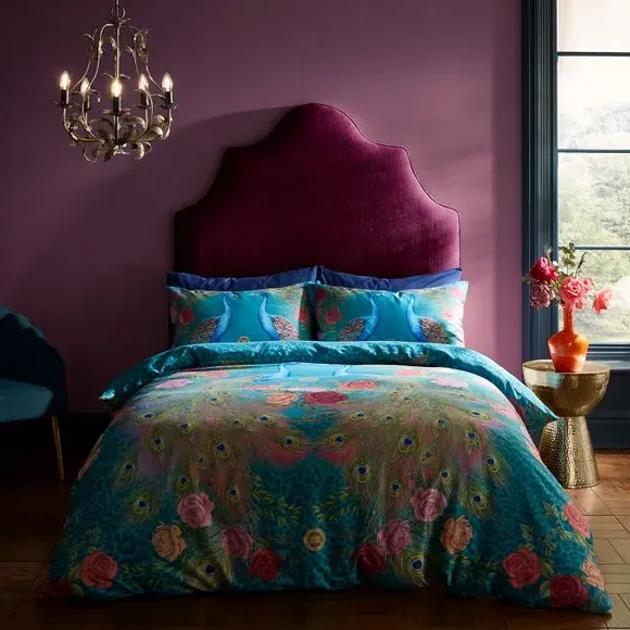Peacock Duvet Cover Set - Teal, Cotton