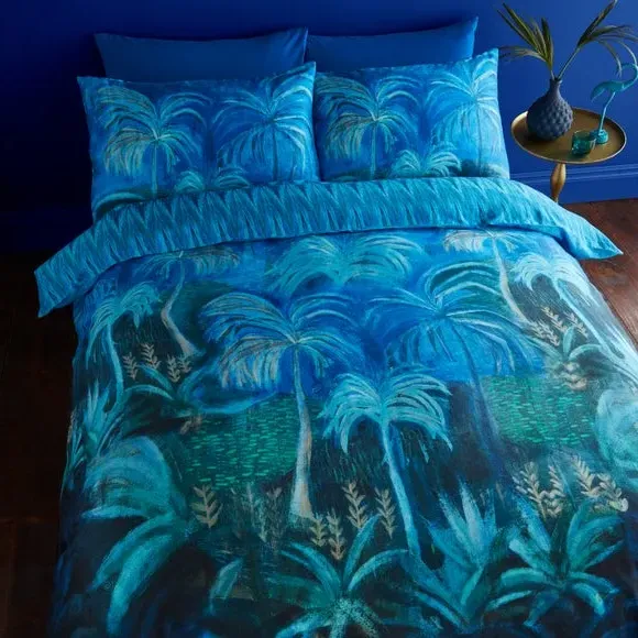 Reversible Duvet Cover Set - Blue, Cotton Sateen