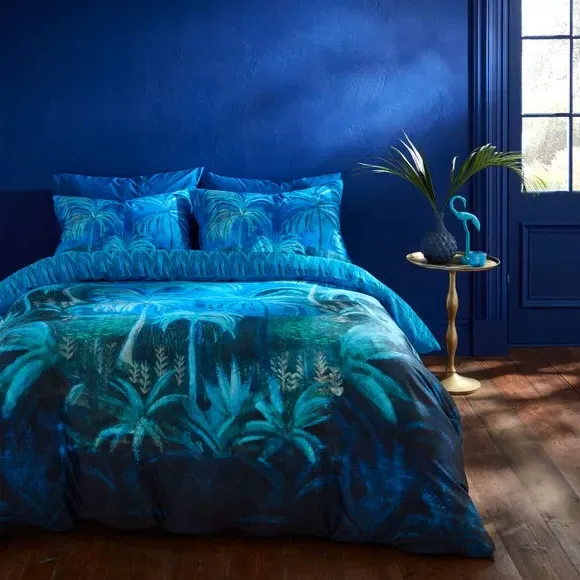 Reversible Duvet Cover Set - Blue, Cotton Sateen