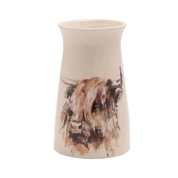 Highland Cow Ceramic Vase - White, Ceramic