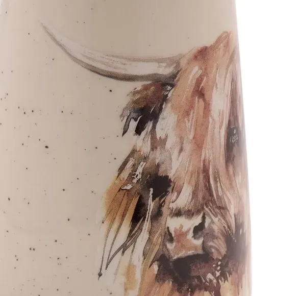Highland Cow Ceramic Vase - White, Ceramic