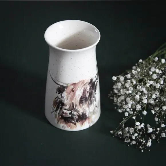 Highland Cow Ceramic Vase - White, Ceramic image