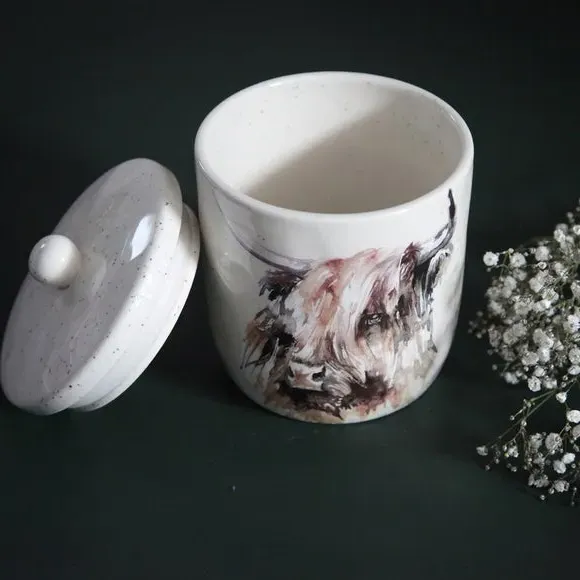 Highland Cow Storage Canister - Off-White, Ceramic