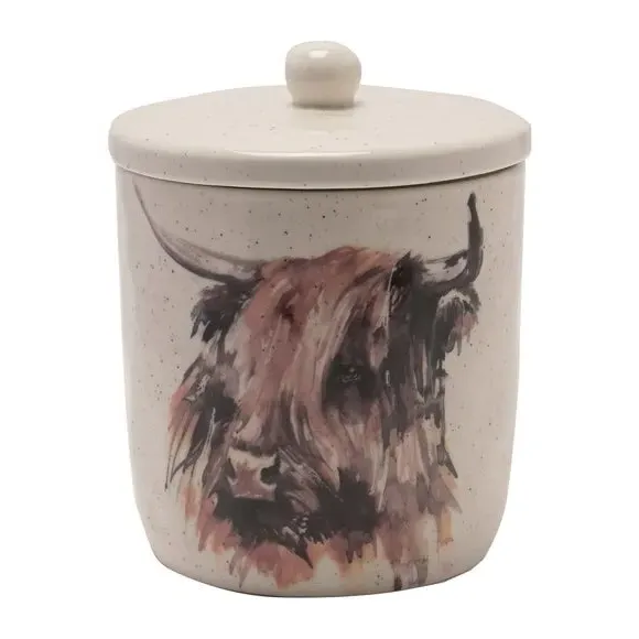 Highland Cow Storage Canister - Off-White, Ceramic