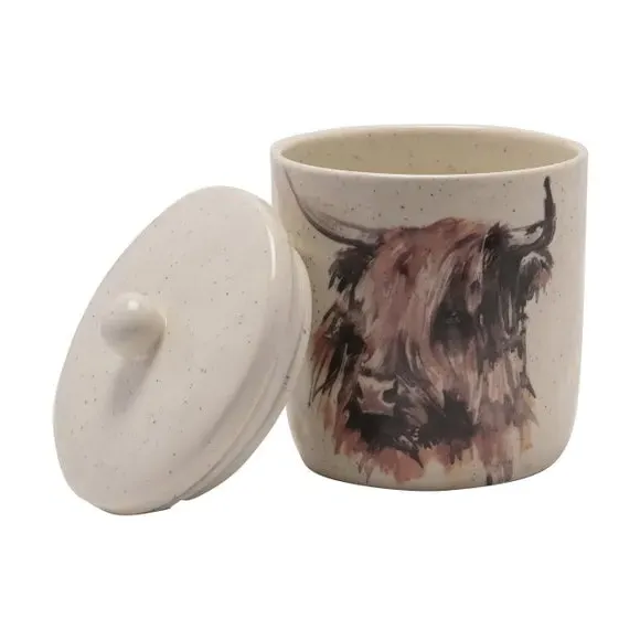 Highland Cow Storage Canister - Off-White, Ceramic